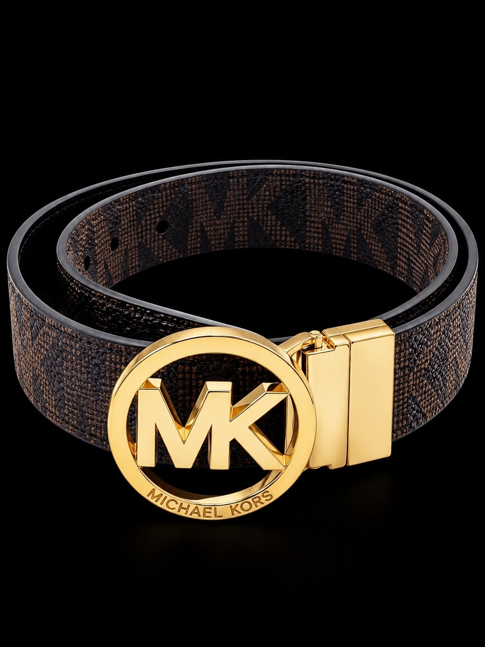 MICHAEL KORS Reversible Twist MK Logo Belt Brown Black Gold Size Small